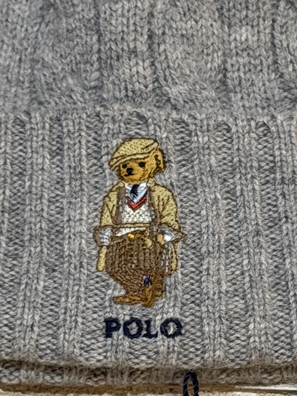 Polo Ralph Lauren Polo Bear Beanie Gray Cable Knit Hat NWT O/S Winter Preppy